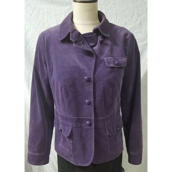 Talbots Purple Velour  Blazer Size 12 Asymmetrical Front Buttons  Lined Pockets - Picture 7 of 8